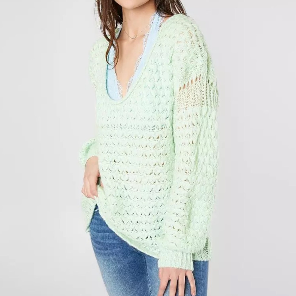 Free People Crashing Waves Pullover Sweater Seafoam Green size S